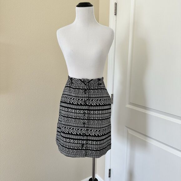 Anthropologie Maeve Black White Tribal Pattern Button Up Mini Skirt US 2 - Picture 2 of 11